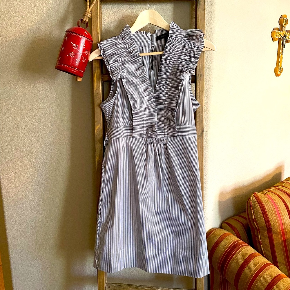 BCBG Maxazria Grey and White Striped Dress